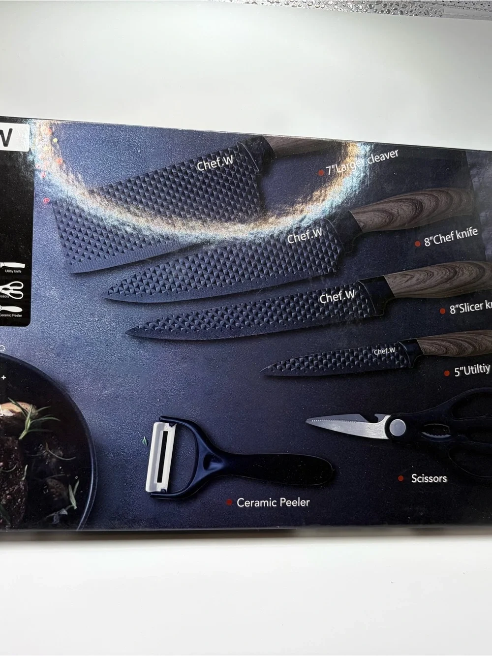 Chef.W Kitchen Knife Set - Black Blades with Brown Handles